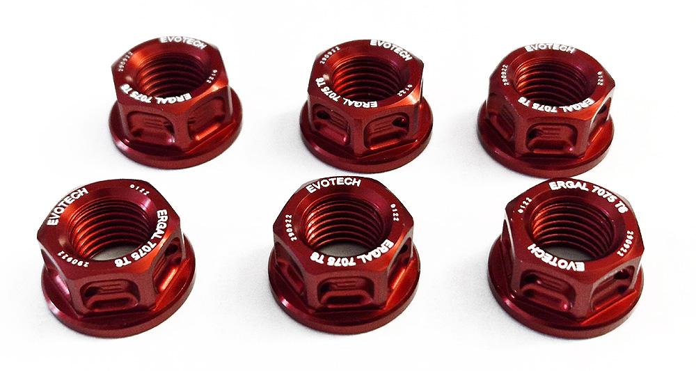 Evotech Mutternset Rot  (6 Stk.) M10x1,25 Kettenblattträger KTM 1290 SDR / GT